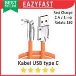 Kabel Data Charger USB type C Rotate Putar 180 Fast Charge Cable Tebal 1 meter LED USLION