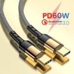 Kabel PD Data Charger USB type C to C Fast Quick Charge Braided Cable Power Delivery iPhone Apple Mac Gold 60W - Image 2