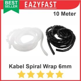 Cable Kabel Spiral 6mm Selang Gulung Pelindung Wrap Band Hitam Putih