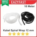Cable Kabel Spiral 12mm Selang Gulung Pelindung Wrap Band Hitam Putih