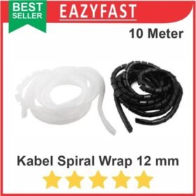 Cable Kabel Spiral 12mm Selang Gulung Pelindung Wrap Band Hitam Putih