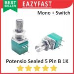 Potensiometer Sealed Saklar Switch B1K 1K B 1 K Ohm 5P 5 P Pin Kaki Mono Potensio Potentio Meter Volume Audio Hijau Linear Seal RK097NS RK 097 NS Potentiometer