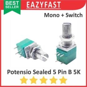 Potensiometer Sealed Saklar Switch B5K 5K B 5 K Ohm 5P 5 P Pin Kaki Mono Potensio Potentio Meter Volume Audio Hijau Linear Seal RK097NS RK 097 NS Potentiometer