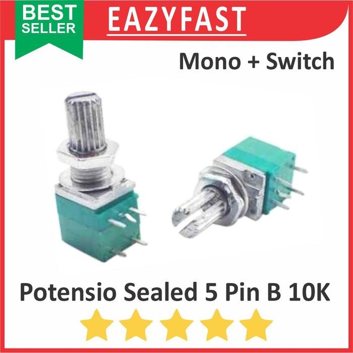 ginee_20250924111559521_8060684858.jpeg Potensiometer Sealed Saklar Switch B10K 10K B 10 K Ohm 5P 5 P Pin Kaki Mono Potensio Potentio Meter Volume Audio Hijau Linear Seal RK097NS RK 097 NS Potentiometer - Image 1