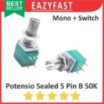 Potensiometer Sealed Saklar Switch B50K 50K B 50 K Ohm 5P 5 P Pin Kaki Mono Potensio Potentio Meter Volume Audio Hijau Linear Seal RK097NS RK 097 NS Potentiometer