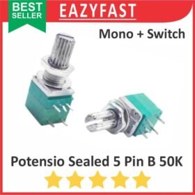 Potensiometer Sealed Saklar Switch B50K 50K B 50 K Ohm 5P 5 P Pin Kaki Mono Potensio Potentio Meter Volume Audio Hijau Linear Seal RK097NS RK 097 NS Potentiometer