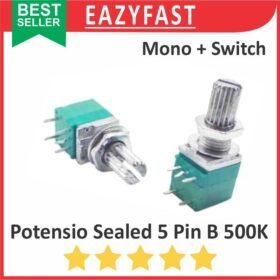 Potensiometer Sealed Saklar Switch B500K 500K B 500 K Ohm 5P 5 P Pin Kaki Mono Potensio Potentio Meter Volume Audio Hijau Linear Seal RK097NS RK 097 NS Potentiometer