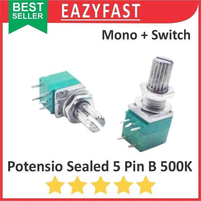 ginee_20250924112138165_8977264545.jpeg Potensiometer Sealed Saklar Switch B500K 500K B 500 K Ohm 5P 5 P Pin Kaki Mono Potensio Potentio Meter Volume Audio Hijau Linear Seal RK097NS RK 097 NS Potentiometer - Image 1