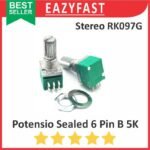 Potensiometer Sealed Stereo B5K 5K B 5 K Ohm 6P 6 P Pin Kaki Potensio Potentio Meter Volume Audio Hijau Linear Seal RK097G RK 097 G Potentiometer
