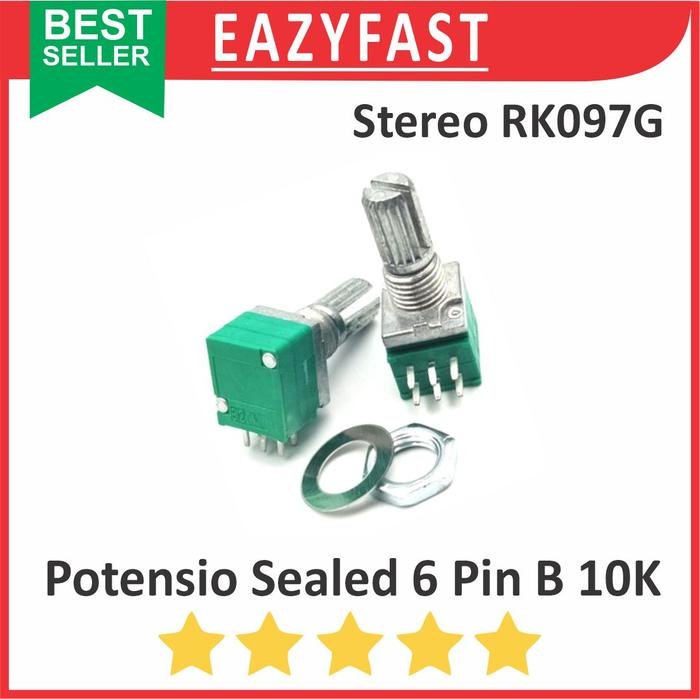 ginee_20250924112754536_2508591001.jpeg Potensiometer Sealed Stereo B10K 10K B 10 K Ohm 6P 6 P Pin Kaki Potensio Potentio Meter Volume Audio Hijau Linear Seal RK097G RK 097 G Potentiometer - Image 1