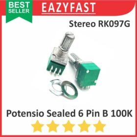 Potensiometer Sealed Stereo B100K 100K B 100 K Ohm 6P 6 P Pin Kaki Potensio Potentio Meter Volume Audio Hijau Linear Seal RK097G RK 097 G Potentiometer