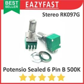 Potensiometer Sealed Stereo B500K 500K B 500 K Ohm 6P 6 P Pin Kaki Potensio Potentio Meter Volume Audio Hijau Linear Seal RK097G RK 097 G Potentiometer