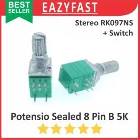 Potensiometer Sealed Stereo Switch B5K 5K B 5 K Ohm 8P 8 P Pin Kaki Potensio Potentio Meter Saklar Volume Audio Hijau Linear Seal RK097NS RK 097 NS Potentiometer