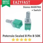 Potensiometer Sealed Stereo Switch B50K 50K B 50 K Ohm 8P 8 P Pin Kaki Potensio Potentio Meter Saklar Volume Audio Hijau Linear Seal RK097NS RK 097 NS Potentiometer