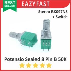 Potensiometer Sealed Stereo Switch B50K 50K B 50 K Ohm 8P 8 P Pin Kaki Potensio Potentio Meter Saklar Volume Audio Hijau Linear Seal RK097NS RK 097 NS Potentiometer