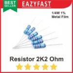 Resistor R 2.2 K 2.2K R2.2K R2K2 2K2 2200 Ohm 1/4 Watt Metal Film Biru