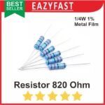 Resistor R 820 R820 Ohm 1/4W 1/4 Watt Metal Film Biru DIP Toleransi 1%