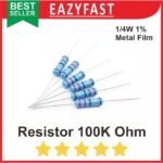 Resistor R 100 K 100K R100K Ohm 1/4W 1/4 Watt Metal Film Biru DIP 1%