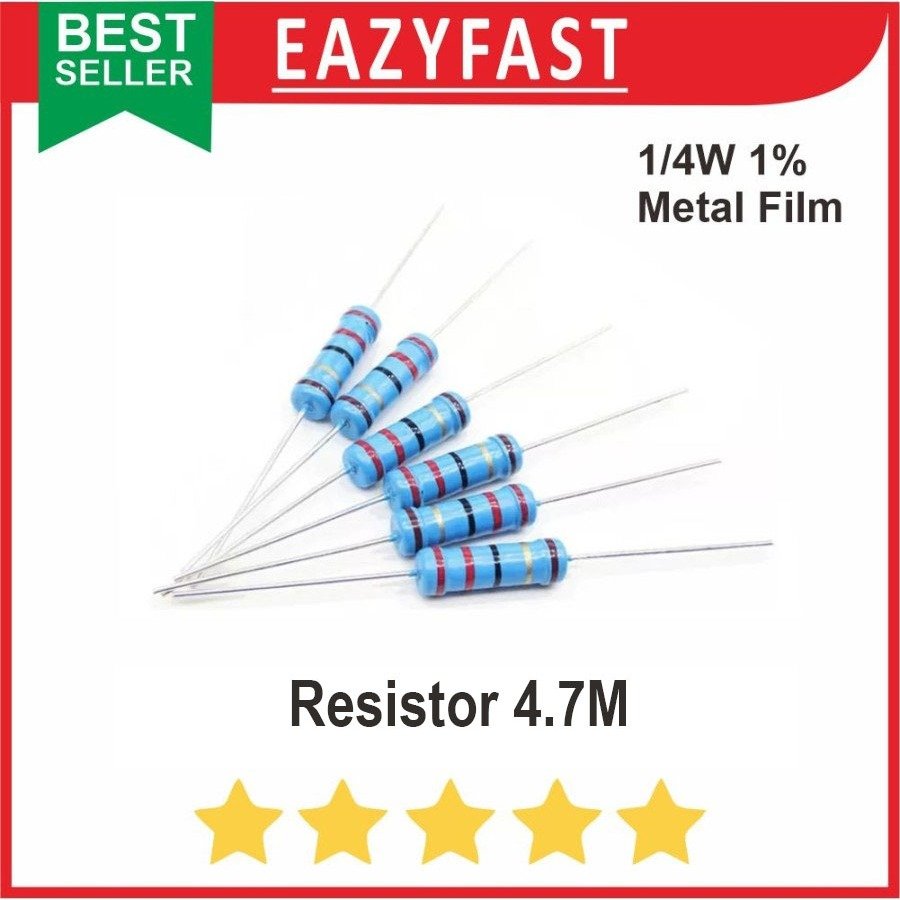ginee_20250925140908495_6332587768.jpeg Resistor R 4M7 R4M7 4.7 M Ohm 1% Tolerance 1/4w Metal Film Biru Presis - Image 1