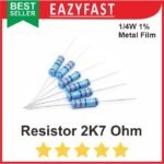 Resistor R 2.7 K 2.7K R2.7K R2K7 2K7 2700 Ohm 1/4 Watt Metal Film Biru