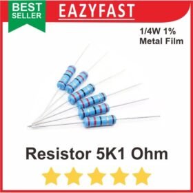 Resistor R 5.1 K 5.1K R5.1K R5K1 5K1 5100 Ohm 1/4 Watt Metal Film Biru