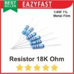 Resistor R 18 K 18K R18K Ohm 1/4 Watt Metal Film Biru DIP Toleransi 1%