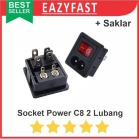 Socket C8 Kabel Power AC 2 Lubang Pin Angka 8 Switch Saklar IEC320