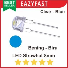 LED Strawhat 8mm Clear Blue Straw Hat Topi Bening Nyala Biru Super