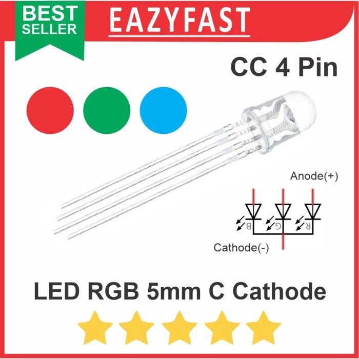 ginee_20251002105251804_0471315605.jpeg LED 5mm RGB CC 4P Common Cathode Katoda 3 Warna 4 Kaki Pin Clear - Image 1