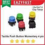 Tacticle Push Button Momentary 4 Pin Besar 12x12 x7.3mm + Cap Tutup
