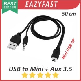 Kabel Splitter Aux Mini USB to USB Male Jack Audio 3.5mm Converter Konverter Adapter Speaker