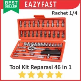 Kunci Ratchet Shock Set Repair Tool Kit 46 Pcs Sok Shok Pas Ring Obeng