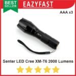 Senter Polisi LED Cree XM-L T6 2000 Lumens 18650 AA x3 Taffware Zoom