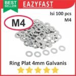 Ring Plat Washer Mur Baut M4 4mm M 4 mm Flat Plate Galvanis Putih JP Screw Pack isi 100 Pcs Skrup WP
