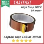 Kapton Tape 30mm 33m Isolasi Anti Tahan Panas Solder Uap Heat Resistant Lakban Elektronik 3cm 3 cm Kuning Coklat Polymide