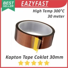 Kapton Tape 30mm 33m Isolasi Anti Tahan Panas Solder Uap Heat Resistant Lakban Elektronik 3cm 3 cm Kuning Coklat Polymide