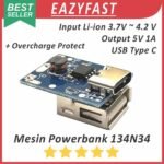 Modul Step Up Mesin Powerbank USB Type C 134N3P Biru 5V 1A DIY PB Power Bank Module Lithium 18650 Overcharge Protection Auto Cut Off Protect Board Blue