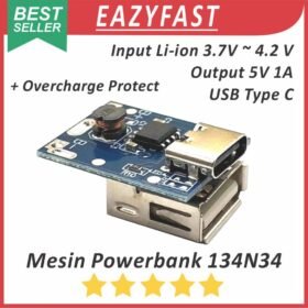 Modul Step Up Mesin Powerbank USB Type C 134N3P Biru 5V 1A DIY PB Power Bank Module Lithium 18650 Overcharge Protection Auto Cut Off Protect Board Blue