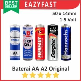 Baterai AA A2 ABC Eveready Energizer Panasonic Hannochs Jam Dinding Ecer Satuan Ori Asli Original
