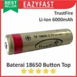 Baterai 18650 Button Top TrustFire 6000mAh Lithium Ion Li-Ion Batu Batre Cas Ces Charge Recharge