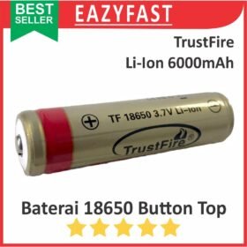 Baterai 18650 Button Top TrustFire 6000mAh Lithium Ion Li-Ion Batu Batre Cas Ces Charge Recharge