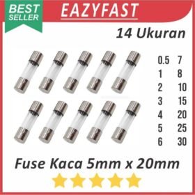 Fuse Sekring Tabung Kaca Kecil 5x20 0.5 1 2 3 4 5 6 7 8 10 15 20 25 A Ampere 5 x 20 mm 5x20mm 220V 250 V AC