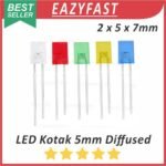 LED Kotak Persegi 2x5x7mm 5mm Diffused Merah Hijau Biru Kuning Putih Red Green Blue Yellow White 5 mm