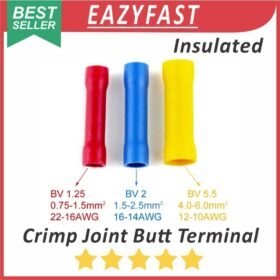 Butt Terminal Insulated Crimp Joint Cable PVC Biru Merah Konektor Sambungan Kabel Press BV 1.25 2 5.5