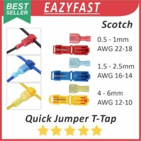 Konektor Jumper Kabel Cabang T Tap Quick Connect Scotch Lock Wire Cable Splice Set Merah Biru Red Blue