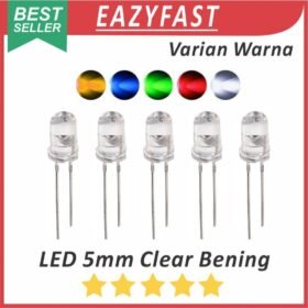Lampu LED 5mm Warna Clear Bening Merah Hijau Biru Kuning Orange Putih Red Green Blue Yellow White 5 mm Transparan Transparent Clean