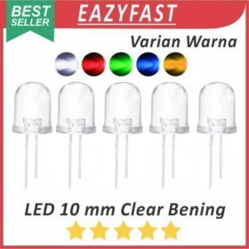 Lampu LED 10mm Clear Bening Merah Hijau Biru Kuning Orange Putih Red Green Blue Yellow 10 mm Besar Clean Transparan Transparent