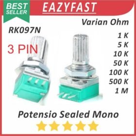 Potensiometer Audio Sealed Hijau 3P 3 P Pin Kaki 1K 5K 10K 50K 100K 500K 1M 1 5 10 50 100 500 K Ohm Potensio Potentio Meter RK097N Potentiometer B Linear