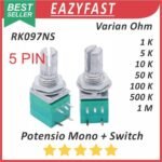 Potensiometer Saklar Audio Sealed Hijau 5P 5 P Pin Kaki 1K 5K 10K 50K 100K 500K 1M 1 5 10 50 100 500 K Ohm Switch Potensio Potentio Meter RK097NS Potentiometer B Linear