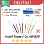 Kabel Serabut Tinned Cu AWG30 Tembaga Lapis Timah Putih Lentur Flexible PVC JST Audio NYAF AWG 30
